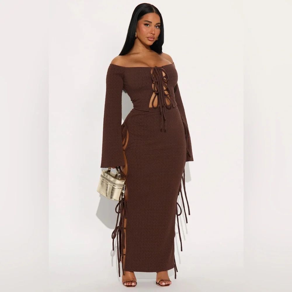 Perfectly Situated Textured Knit Maxi Skirt Set